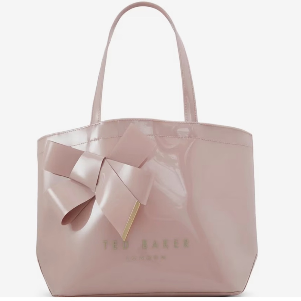 Ted Baker Glossy Pale Pink Tote with Bow Accent